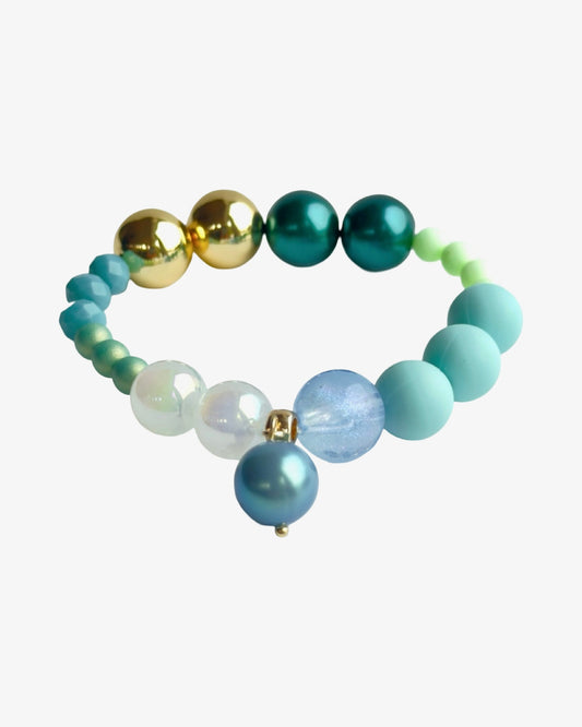 Mimi Luxe Aqua Seafoam beaded crystal pearl gold bracelet