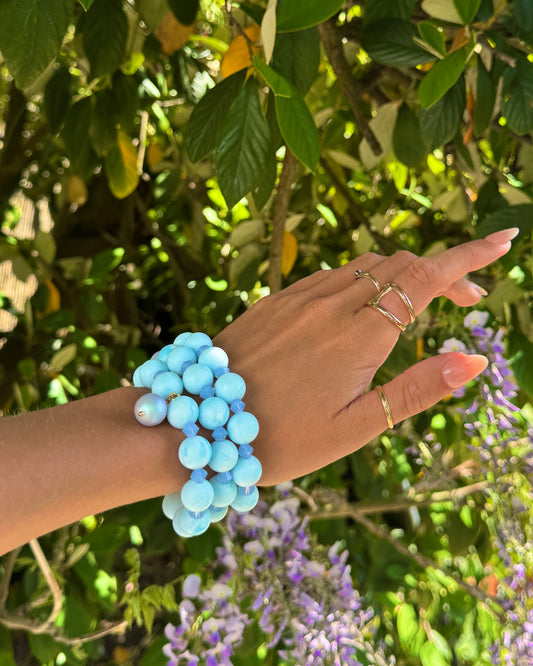 Bea washed soft blue + crystal beaded bracelet drop charm