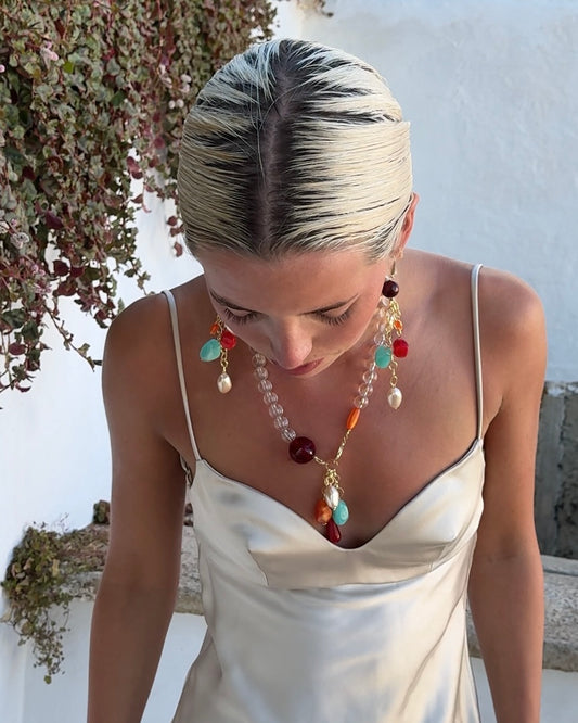 Annika red drop vintage charm drop necklace