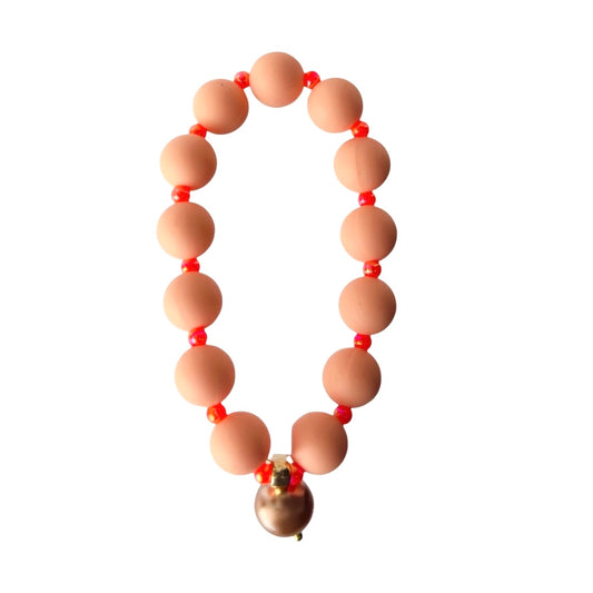 Beau peach + neon orange bracelet, pearl charm