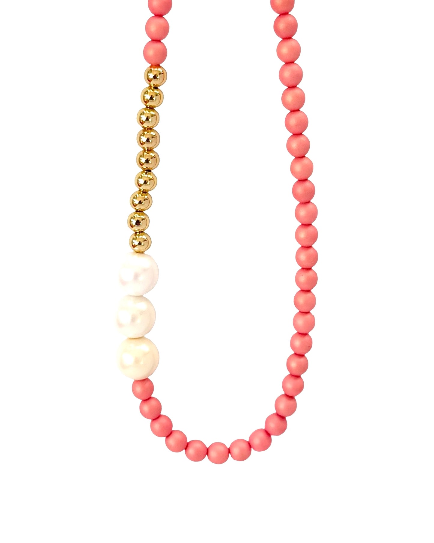 Bonnie bell iridescent ballet pink crystal pearl + gold necklace