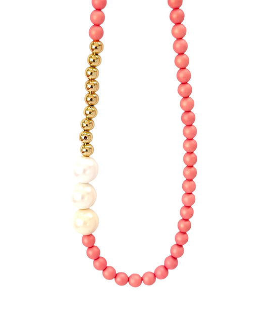Bonnie bell iridescent ballet pink crystal pearl + gold necklace