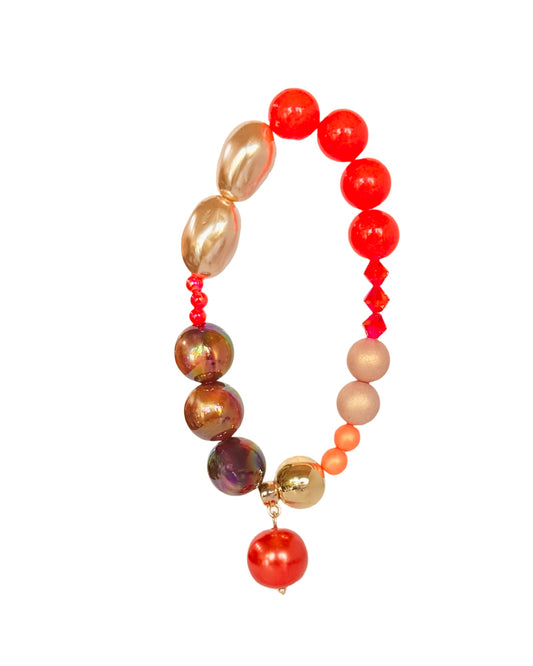 Caramel orange crunch beaded bracelet, orange crystal pearl charm