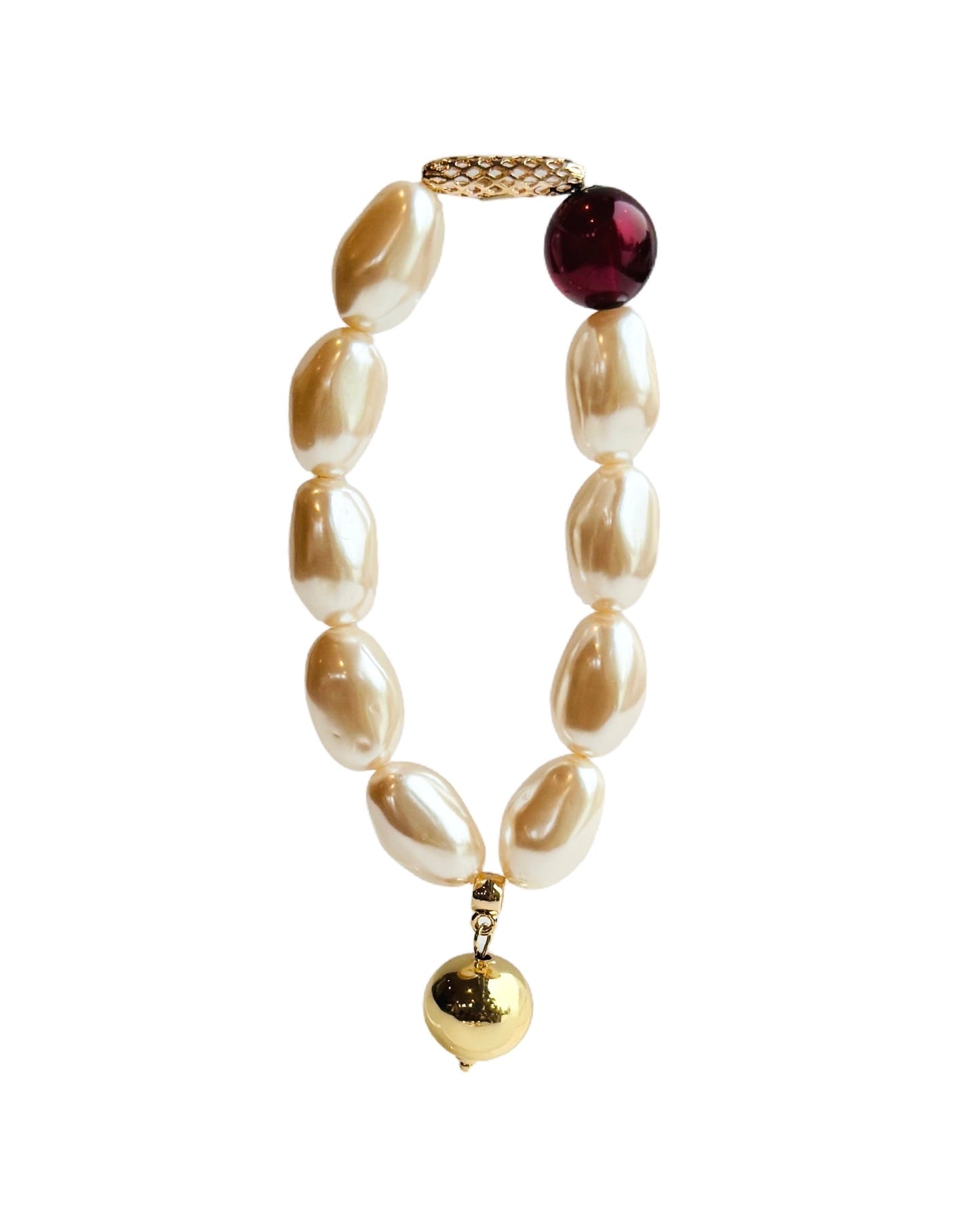 Bejewelled Juliette burgundy crystal soft cream Japanese vintage lucite beaded bracelet