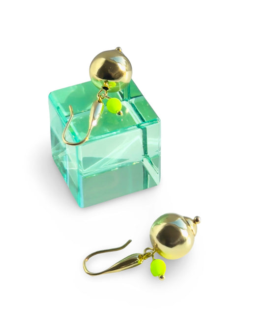 Roxie belle gold drop earrings, neon green charm