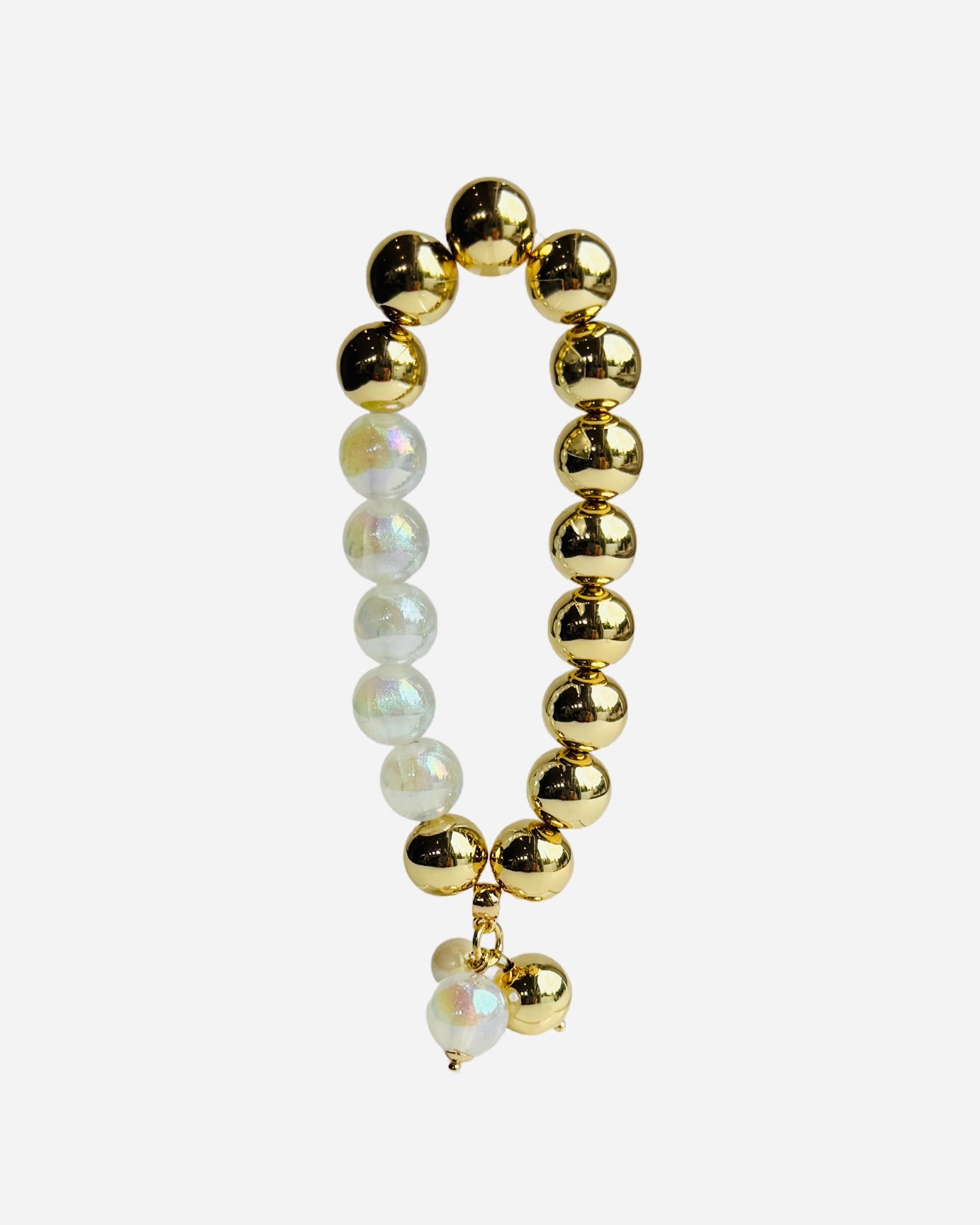 Bambi gold + Moondust white beaded multi charm bracelet
