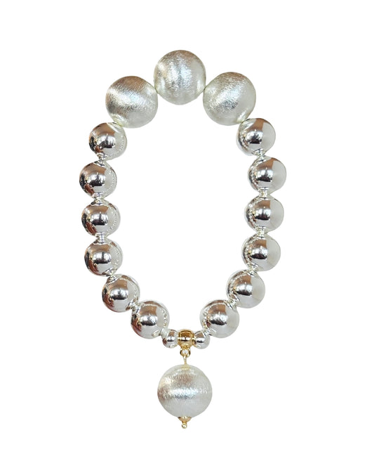 Pippa Pie Silver plated beaded bracelet, silver drop charm