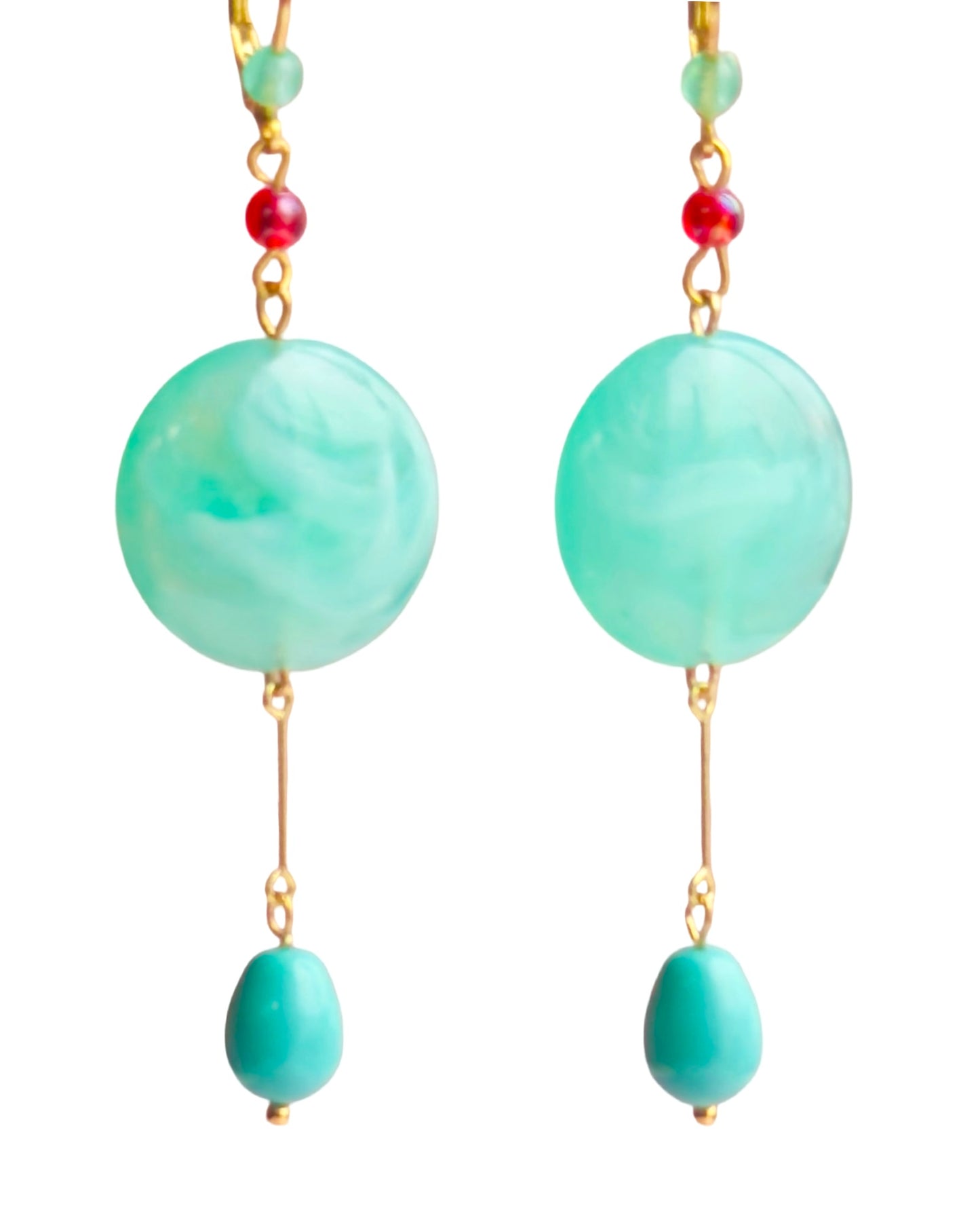 Lyra Aqua drop disc earrings