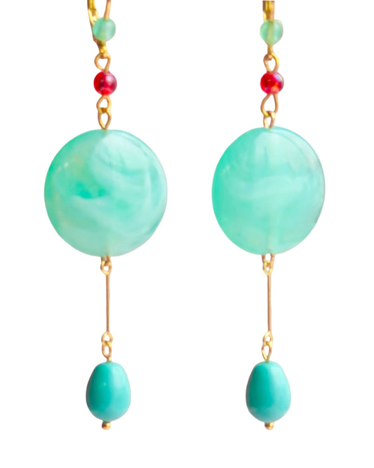 Lyra Aqua drop disc earrings