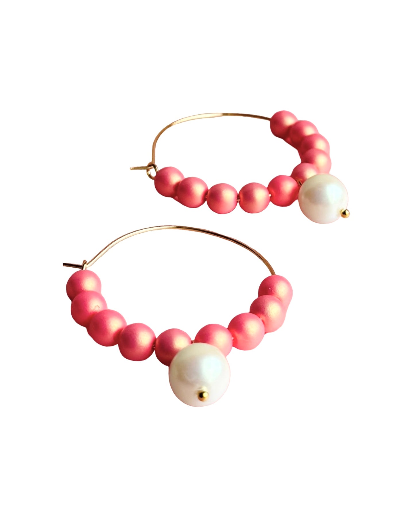 Candy land  pink crystal pearl hoop earrings