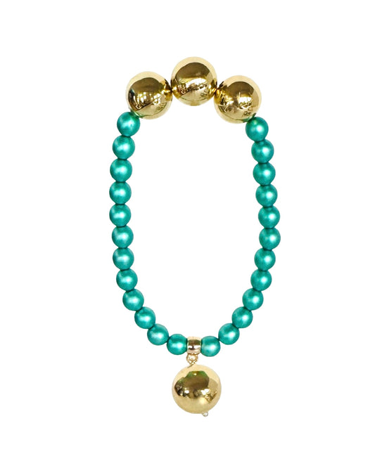 Betty boo emerald green crystal pearl + gold drop charm bracelet