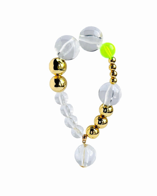 Baby bell neon lemon lime vintage, lucite + gold beaded bracelet