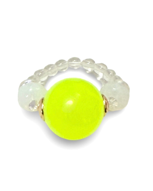 Vintage neon yellow twist, crystal ring