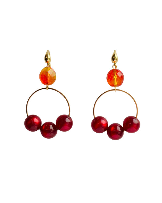 Cherie orange + burgundy drop earrings