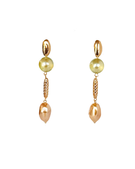 Juliette bejewelled mint crystal, pearl gold long drop earrings