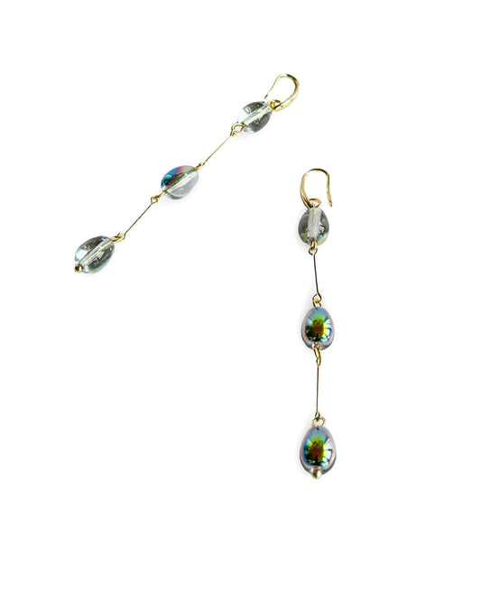 Raindrop earrings in iridescent silver