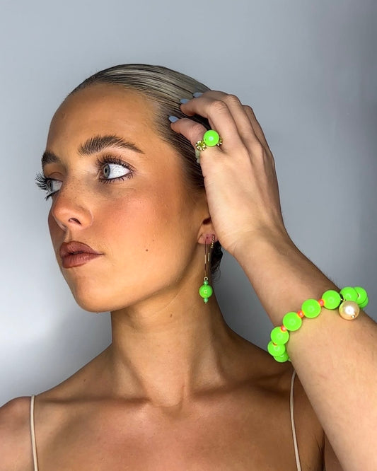 Beau neon green + pearl charm bracelet