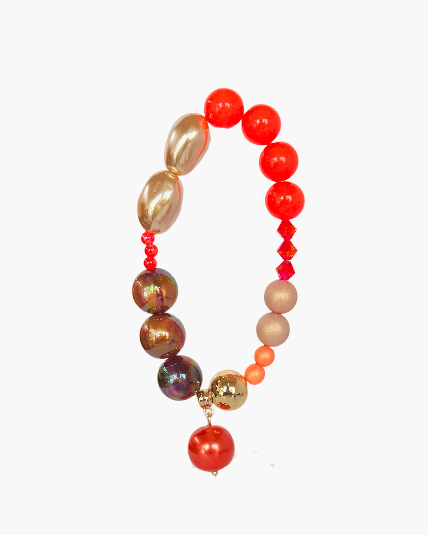 Caramel orange crunch beaded bracelet, orange crystal pearl charm