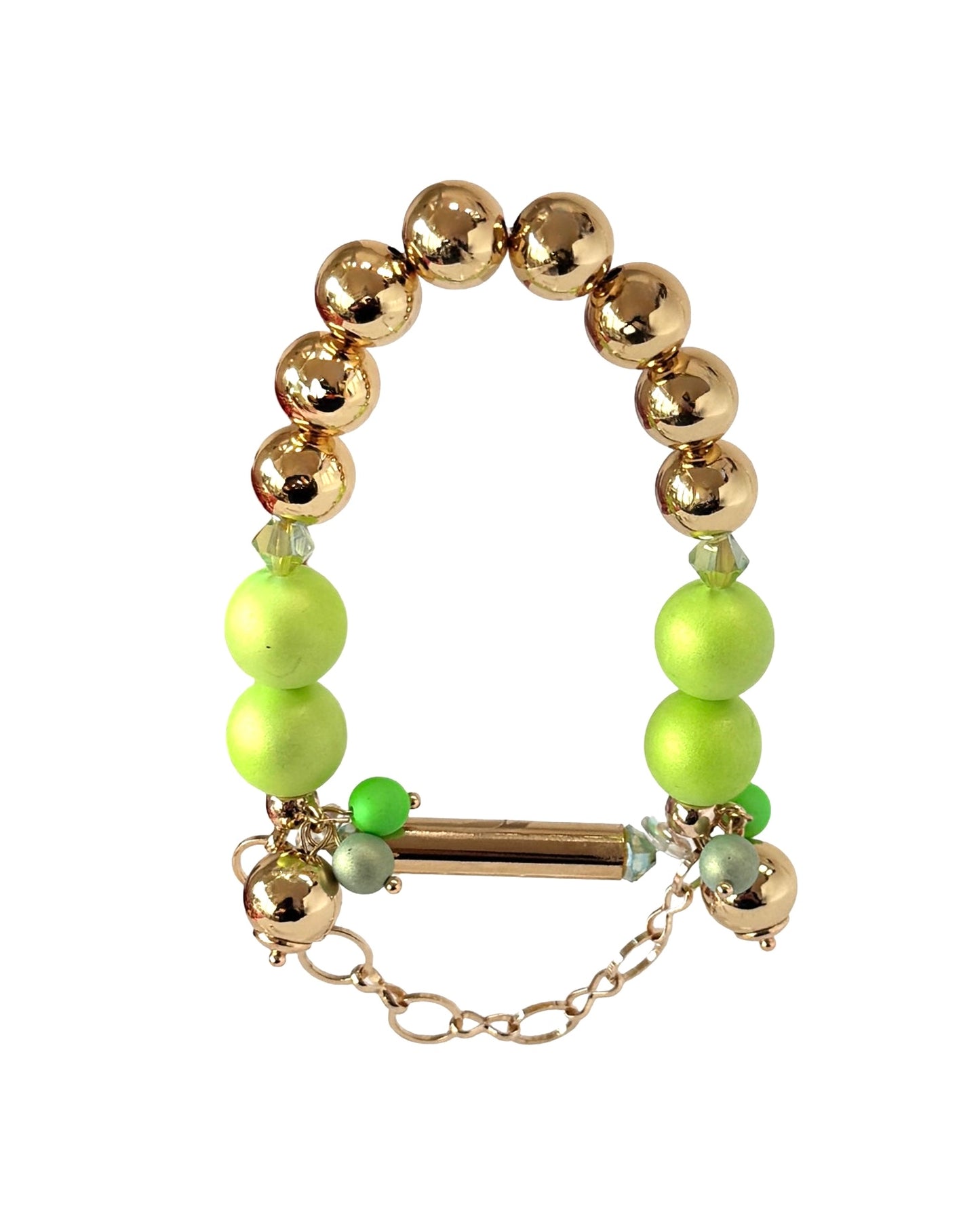 Tansy Lou neon lime, crystal gold beaded bracelet