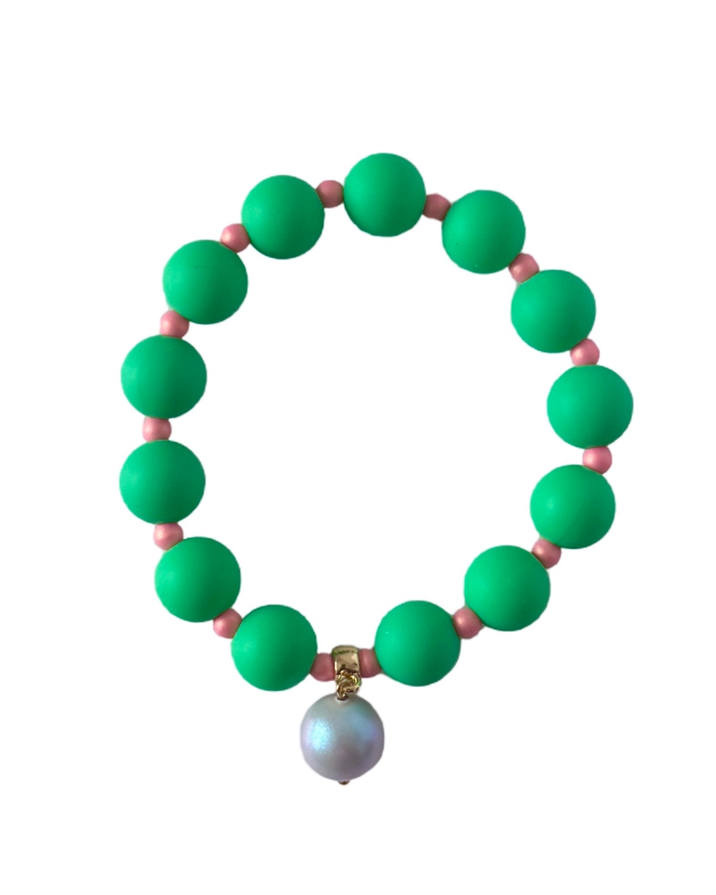 Beau French Green, dusty pink pearl bracelet soft pink pearl charm