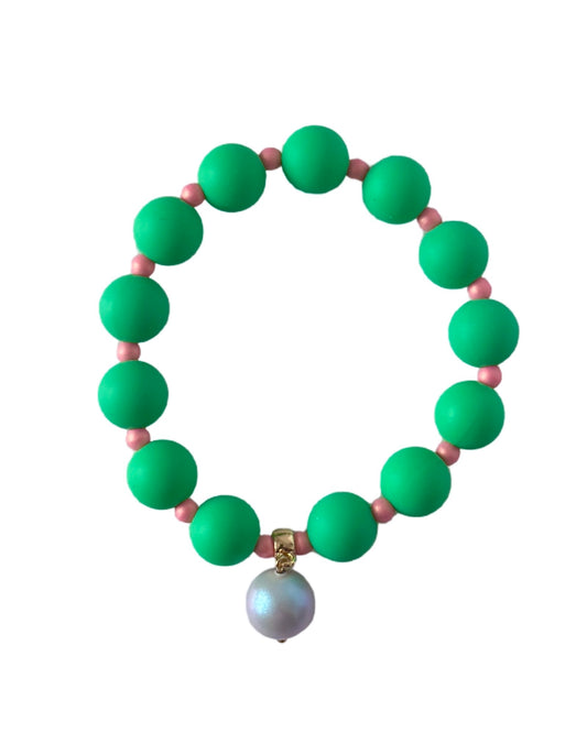 Beau French Green, dusty pink pearl bracelet soft pink pearl charm