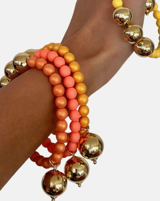 Betty boo peach crystal pearl gold beaded bracelet