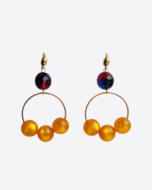 Cherie Burgundy blue + amber drop hoop earrings