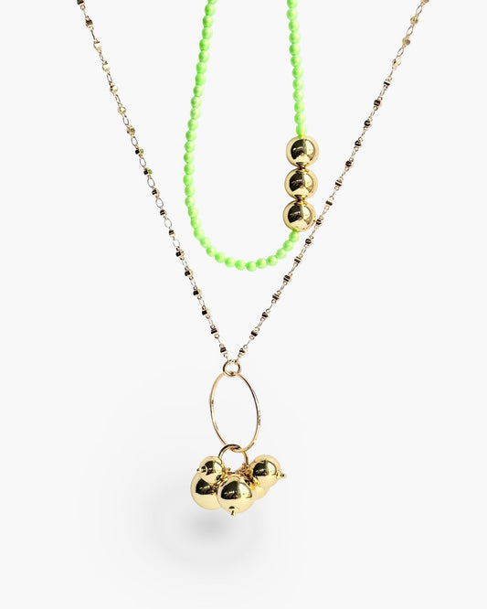 Betty boo iridescent lime crystal pearl gold beaded necklace