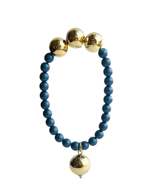 Betty boo navy blue crystal pearl gold beaded bracelet
