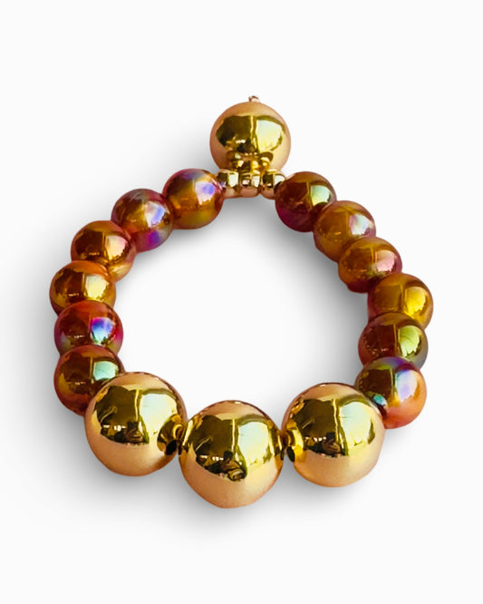 Honey glow amber + gold bracelet, drop ball charm