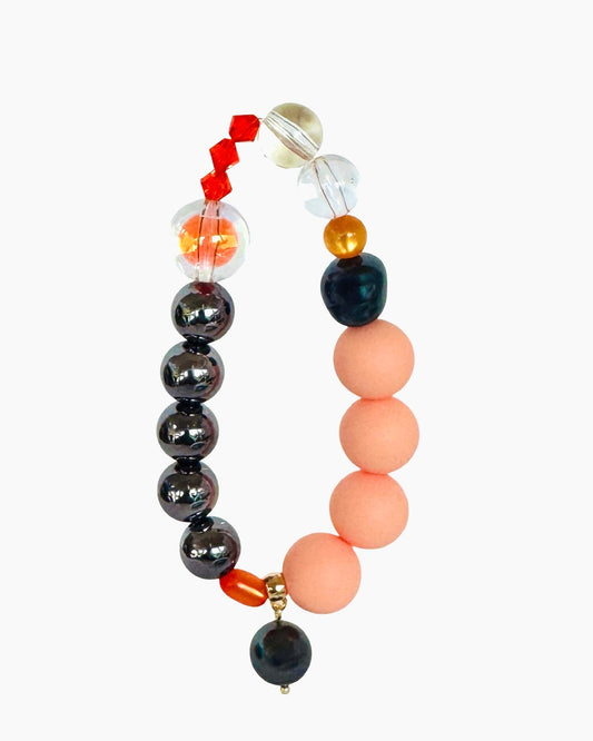 Lottie gloss peach, crystal + vintage beaded, drop crystal pearl charm bracelet