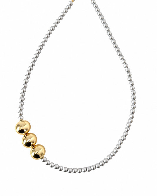 BETTY BOO SILVER CRYSTAL PEARL + GOLD CHOKER