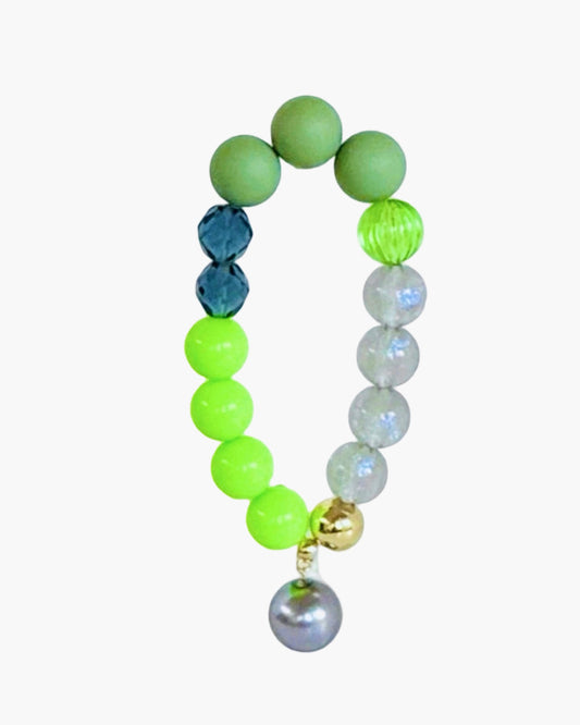 Lime twist + twirl beaded bracelet , drop crystal pearl bracelet