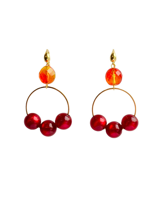 Cherie Orange + Burgundy Crystal Drop Earrings