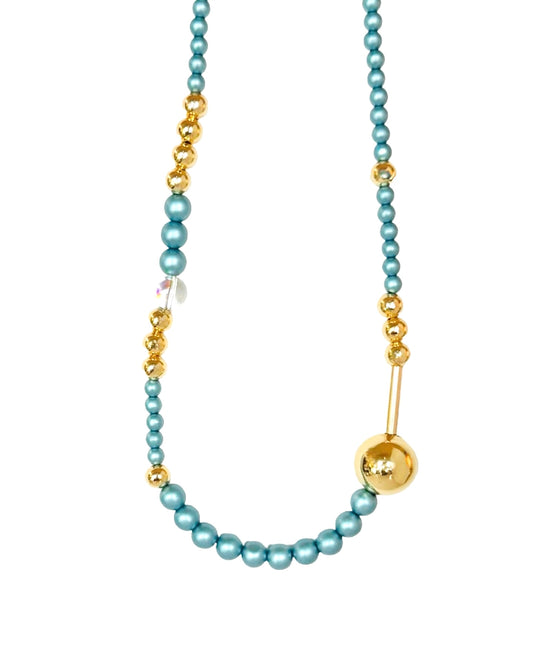 Fifi Trixie Gold + petrol blue crystal chocker