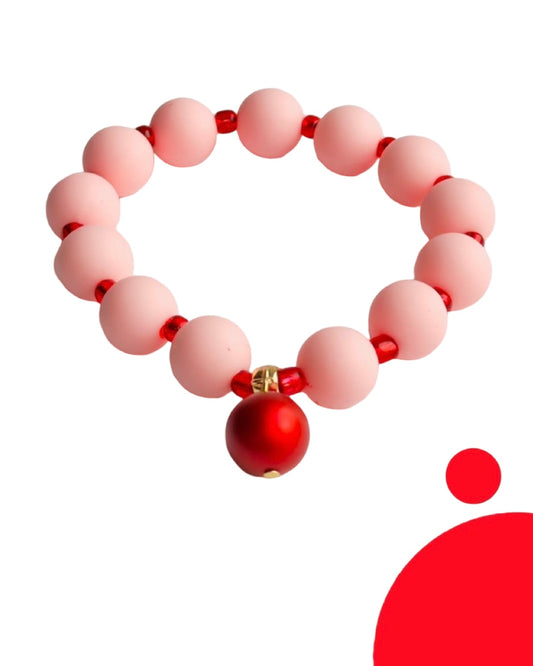 Beau pink + red beaded charm bracelet