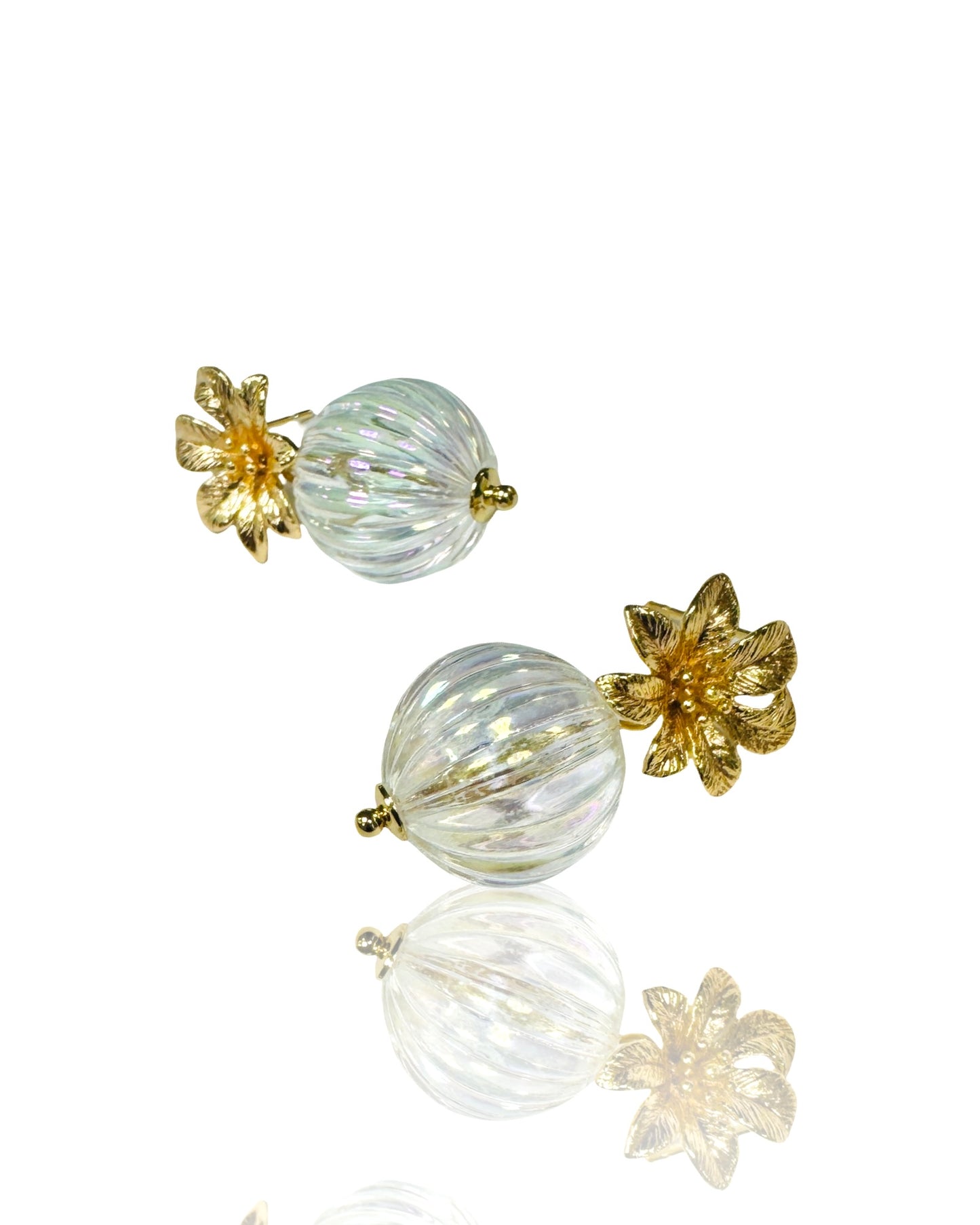 Sara vintage clear iridescent + 14k gold filled flower earrings