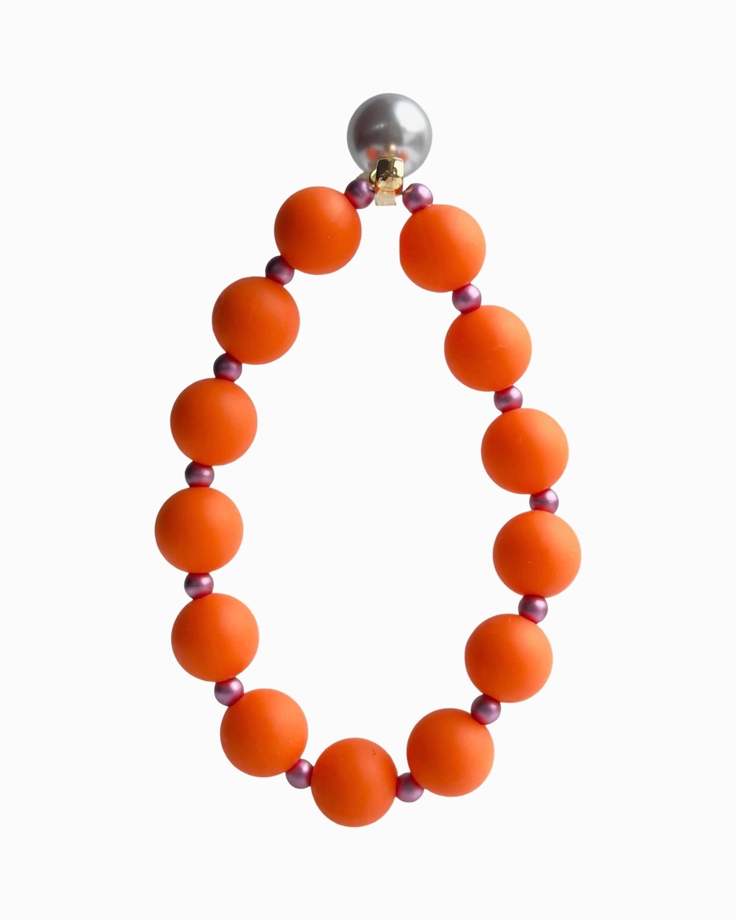 Beau tangerine bead + purple pearl bracelet, drop lilac crystal pearl