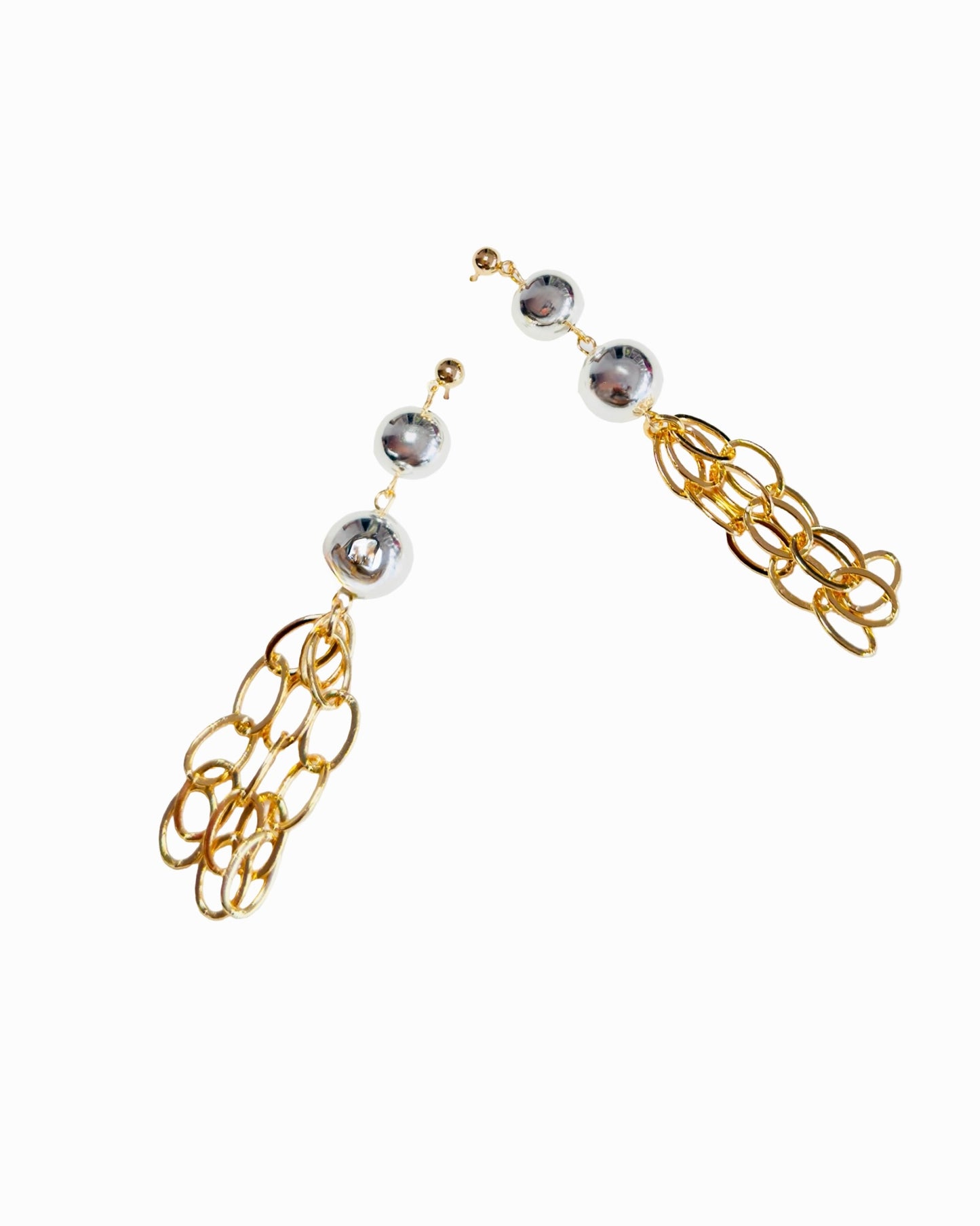 Elara silver drop ball + chain tassel earrings