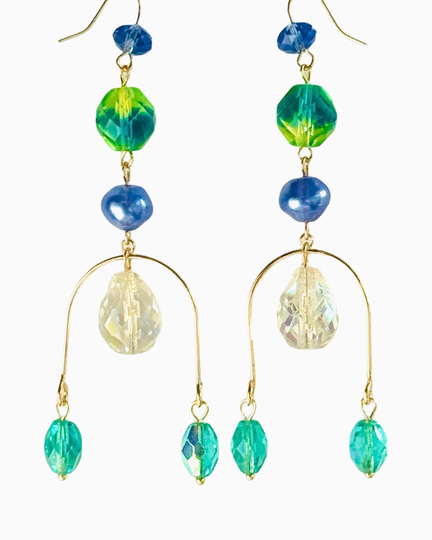 Veronique Aqua emerald crystal  chandelier drop earrings