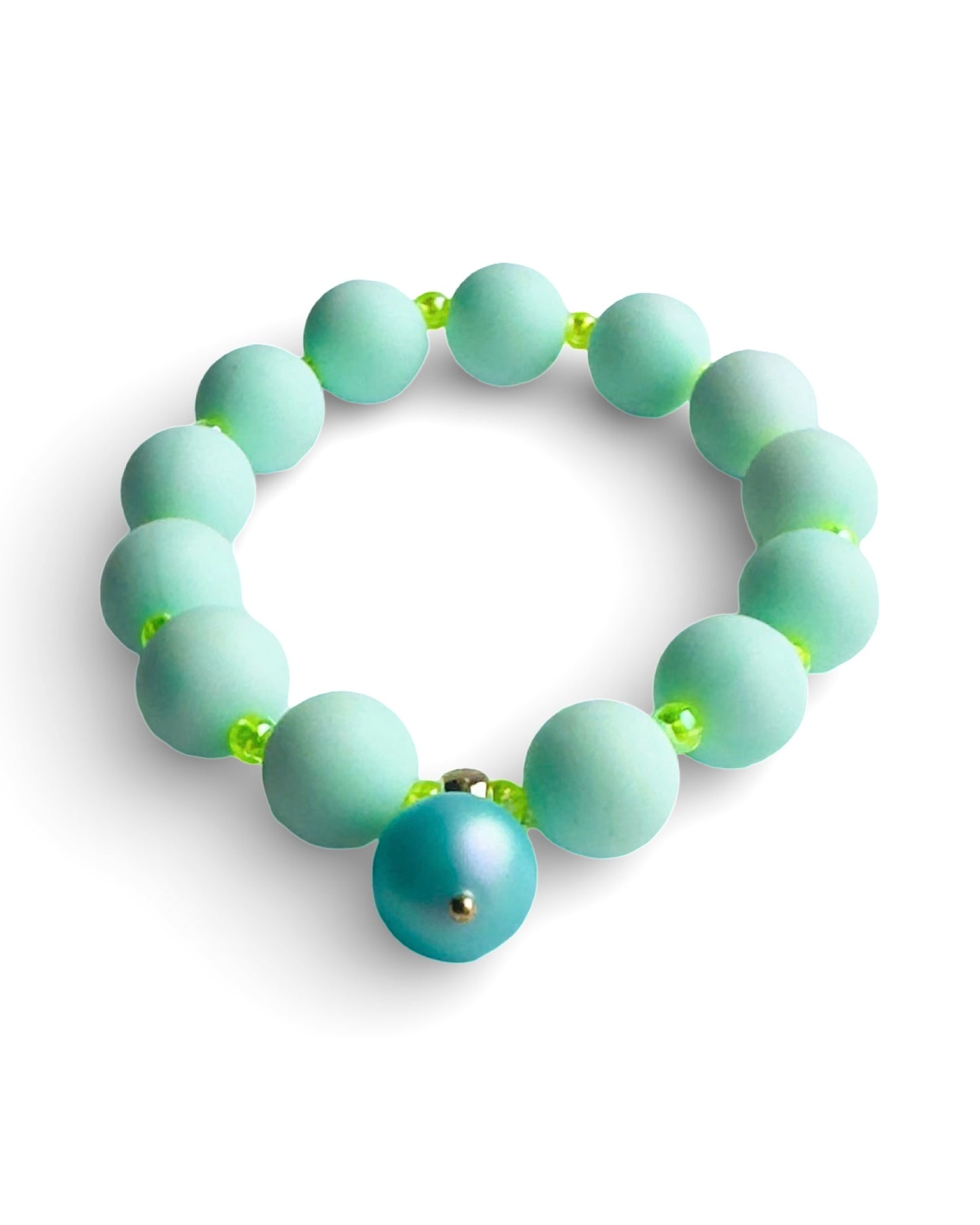 Beau faded mint + lime beaded bracelet, Australian crystal charm