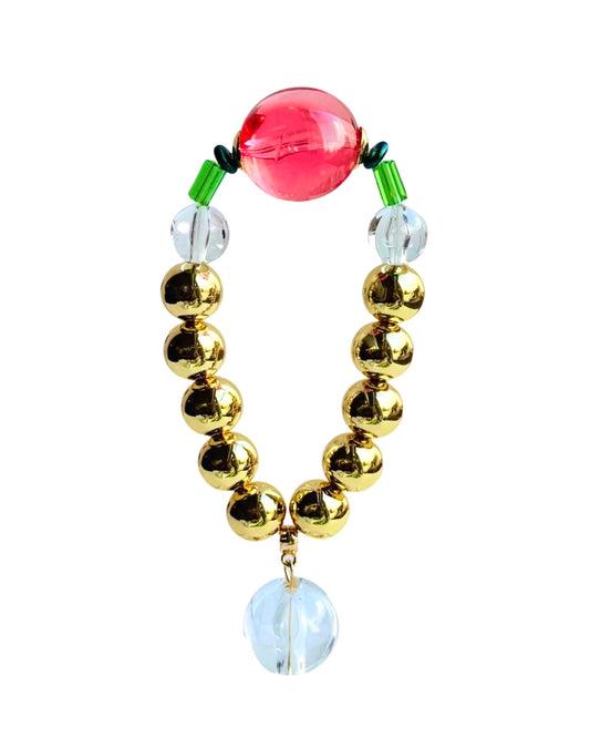 Lolita pink vintage bead, crystal + gold drop bracelet