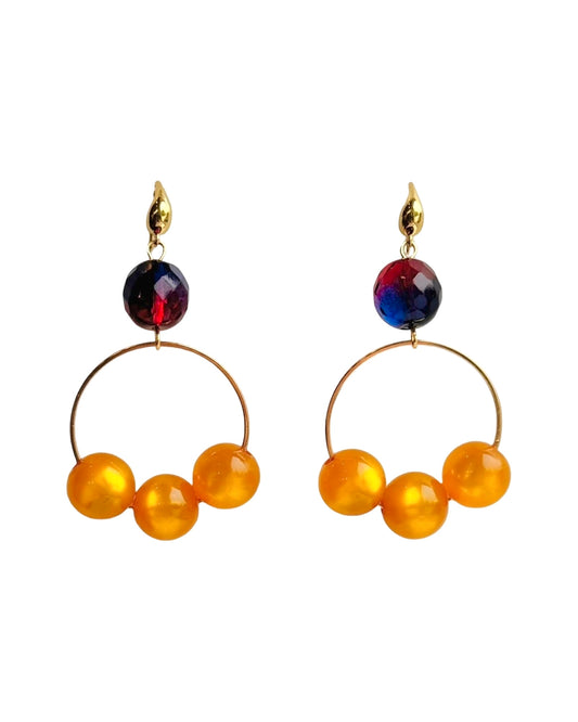 Cherie Burgundy Blue + Amber Crystal Drop Hoop Earrings