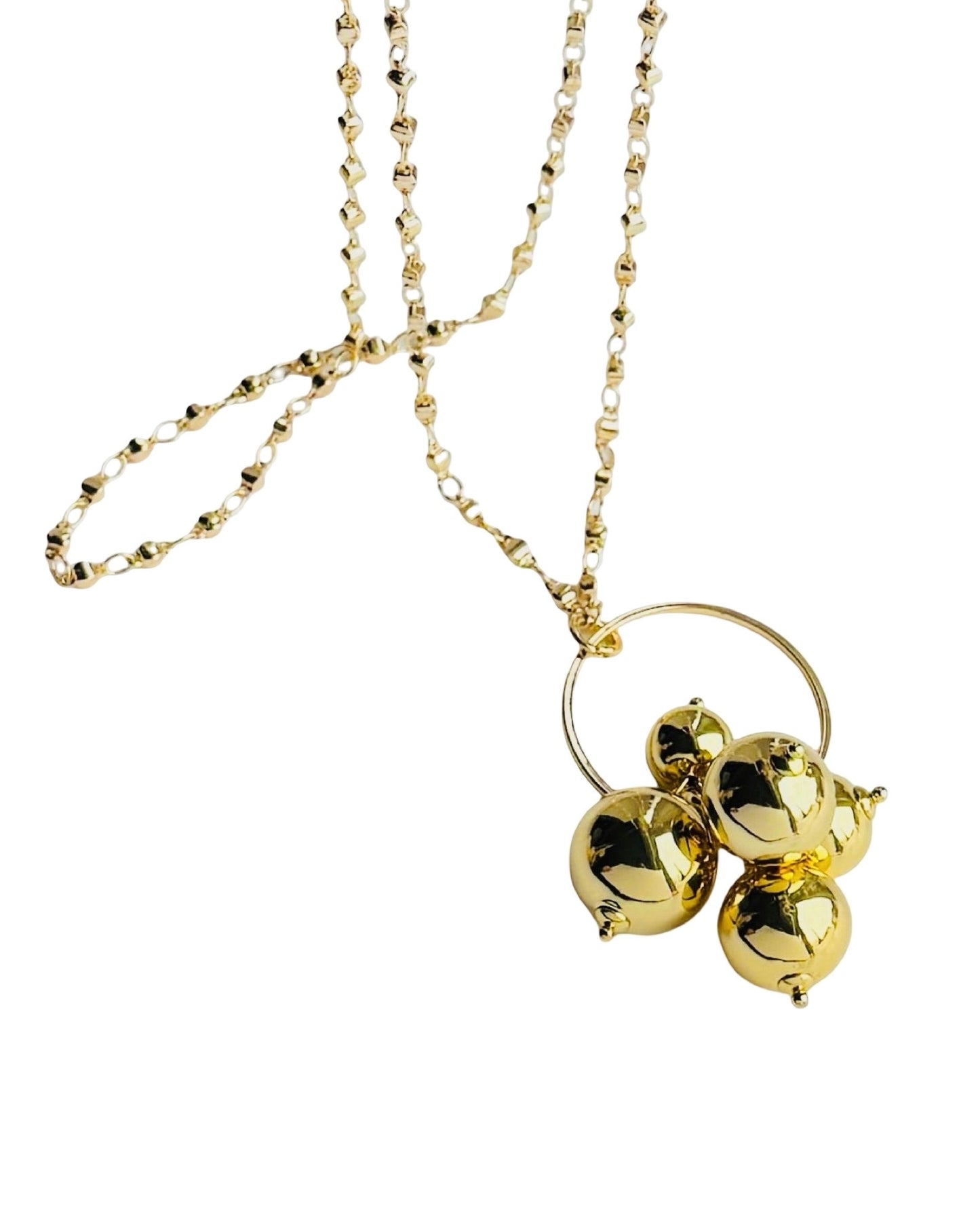 Gayle long drop gold beaded pendant necklace