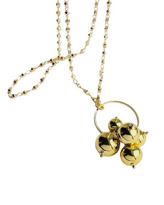 Gayle long drop gold beaded pendant necklace