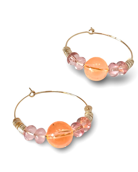 Fern vintage neon apricot crystal gold hoops