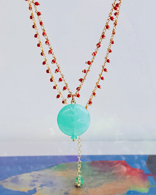 Symi red quartz + turquoise beaded necklace