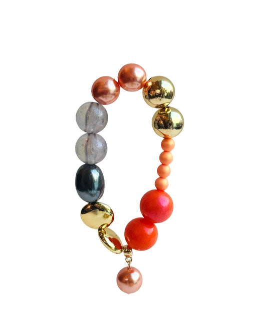 Velvetine valentine orange crush beaded crystal gold bracelet