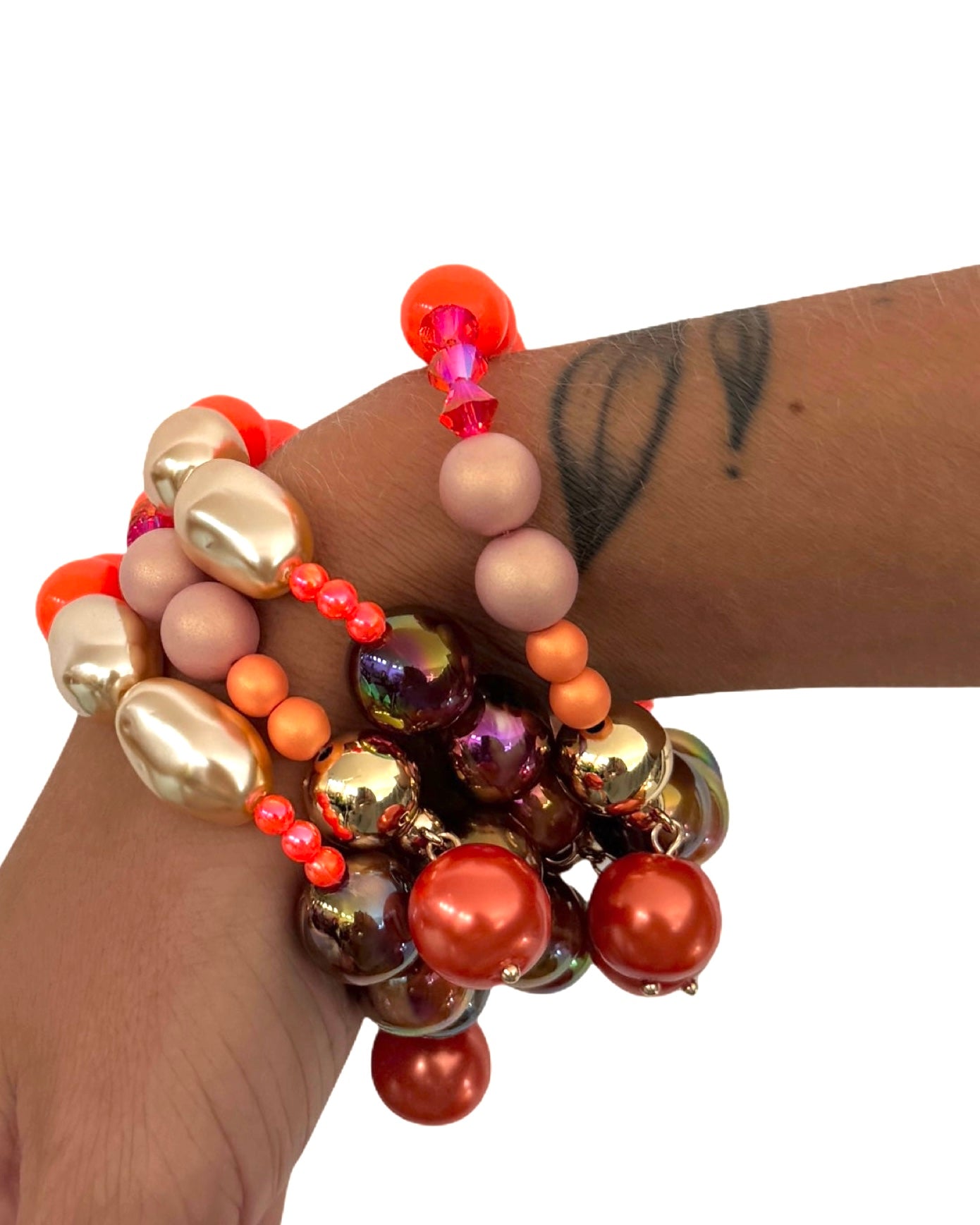 Caramel orange crunch beaded bracelet, orange crystal pearl charm