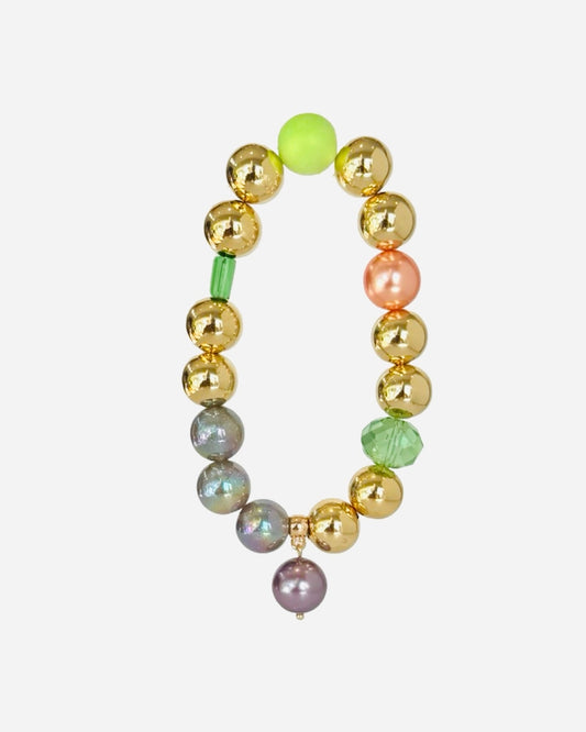 Juicy Lucy gold, lime, peachy gold crystal bracelet, drop crystal pearl charm